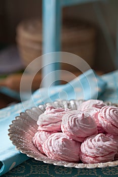 Homemade zephyr pink souffle sweet dessert food on photo