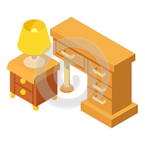 Homeoffice furniture icon isometric vector. Cabinet with reading lamp table icon