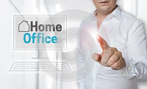 Homeoffice touchscreen concept is operated by man