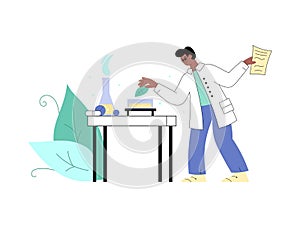Homeopath or naturopath doctor preparing remedies, vector illustration isolated.