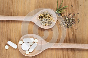 Homeopathic medication with tablets . Alternative medicine with herbal and homeopathic pills