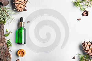 Homeopathic oils, dietary supplements for intestinal health Natural cosmetics, oils for skin care on a light background.
