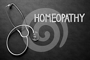 Homeopathy on Chalkboard. 3D Illustration.