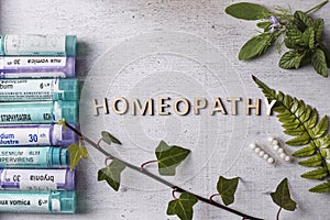 Homeopathy globules and bottles