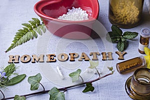 Homeopathy globules and bottles