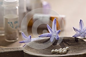 Homeopathy globules in hand photo