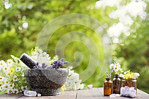 Homeopathy and herbal medicine concept outdoors