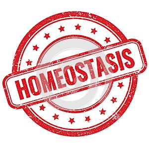 HOMEOSTASIS text on red grungy round rubber stamp