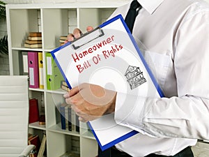 Homeowner Bill Of Rights inscription on the sheet