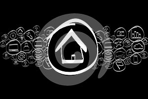 Homepage icon mixed in a cloud of icon isolated on a background