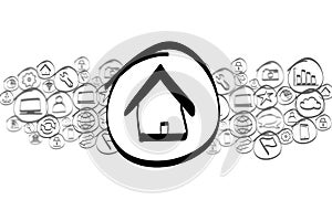 Homepage icon mixed in a cloud of icon isolated on a background