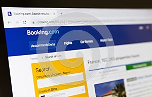 Homepage of official website for Booking.com on computer screen