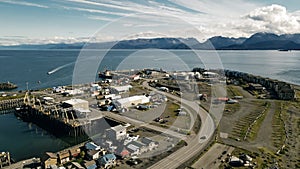 Homer Spit from above in Homer, Alaska. Aerial view