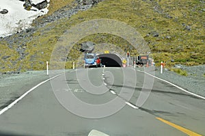 Homer tunnel under Darran Mountain on Milford Sound Highway