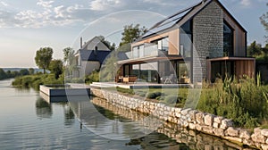 These homes along the riverbank have been carefully crafted to not only blend in with their beautiful surroundings but