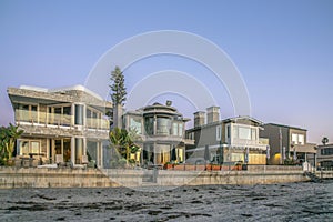 Homes at Del Mar Southern California overlooking beach and sea at sunset