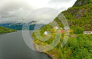 Homes on Fjord in Rural Norway