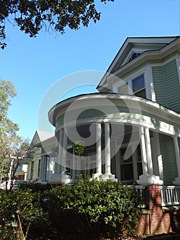 Homes with Front Porches Line the Street in Wilmington, North Carolina