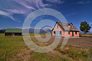 Homes of Mormon Row at Grand Teton Mountain Range