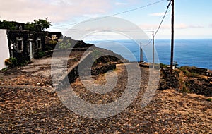 Homes by the road and sea in Fogo, Cabo Verde