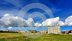 Homes under blue sky in Hove, Sussex, England
