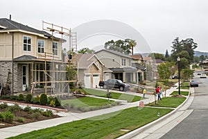 Homes under construction with completed homes