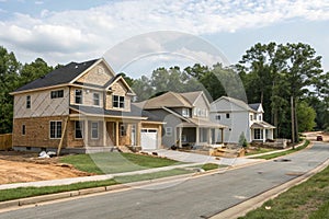 Homes under construction with completed homes