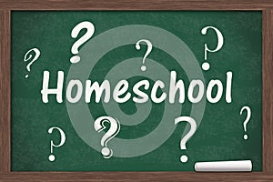 Homeschool with question mark message on a chalkboard