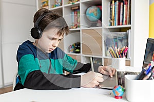 Homeschooled boy having online class