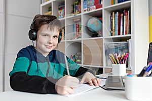 Homeschooled boy having online class