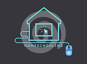 Homeschooling. Online tuition remotely. The symbol of family learning. The house and computer.