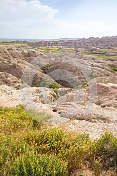 Homestead Overlook in Badland national park during summer. From grassland to valley. Badland landscape South Dakota