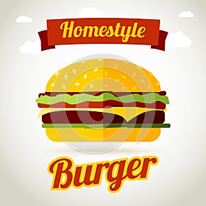 Homestyle burger banner concept. Vector photo