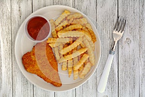 Homestyle fish and chips flat lay