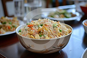 Homestyle Fried Rice in a Decorative Bowl - A Versatile Dish for Culinary and Cultural Themes