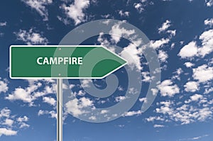 campfire traffic sign on blue sky
