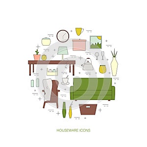 Homewares line icon set photo