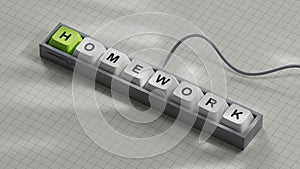 Homework.3D illustration of Computer keyboard keys.close up of Computer keyboard keys,