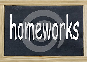 Homeworks written on a chalkboard