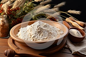 Homey scene with psyllium husk flour, emphasizing its health properties