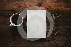 Homey scene white book cover mockup with coffee cup