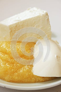 Hominy, cheese and cream. photo