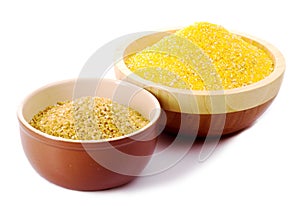 Hominy grits and wheat grits isolated