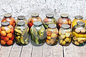 Hommade old pickles for the winter in a cellar