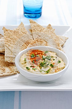 Hommus and Pitta on a plate