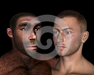 erectus and sapiens comparison - 3D render