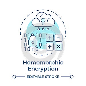 Homomorphic encryption soft blue concept icon