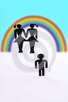Homosexual couple with child, figurines, same-sex marriage, wish for child