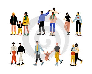 Homosexual Couple Embracing and Holding Hands Walking Together Vector Set