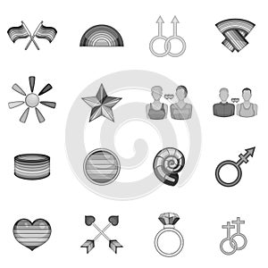 Homosexual icons set, black monochrome style